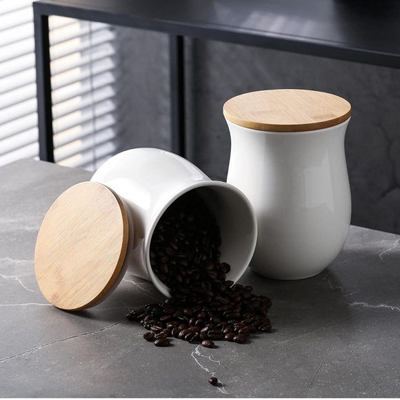 Other - White Food Storage Jar Ceramic Food Container With Bamboo Lids Candy Preserving